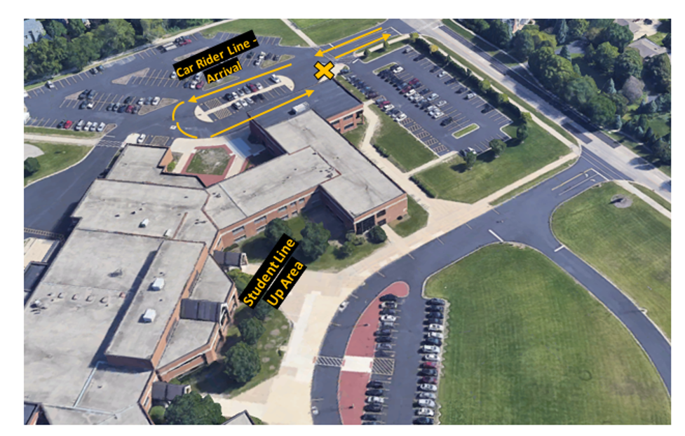 WCS Middle School map of pick-up/drop-off area